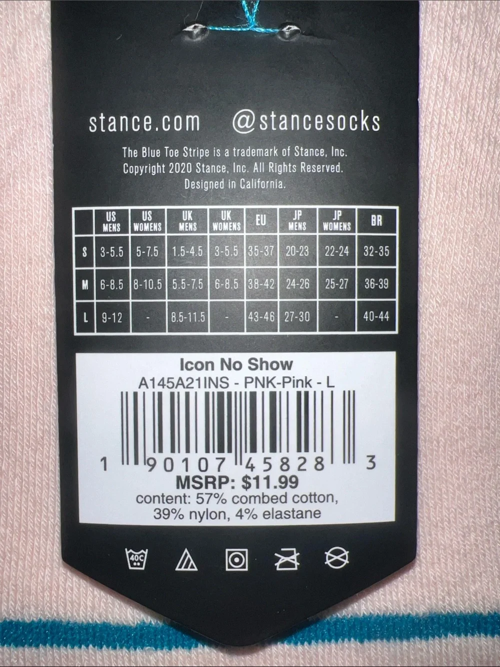 Stance ICON Women’s Casual No-Show Socks - Light Pink with Teal Accent